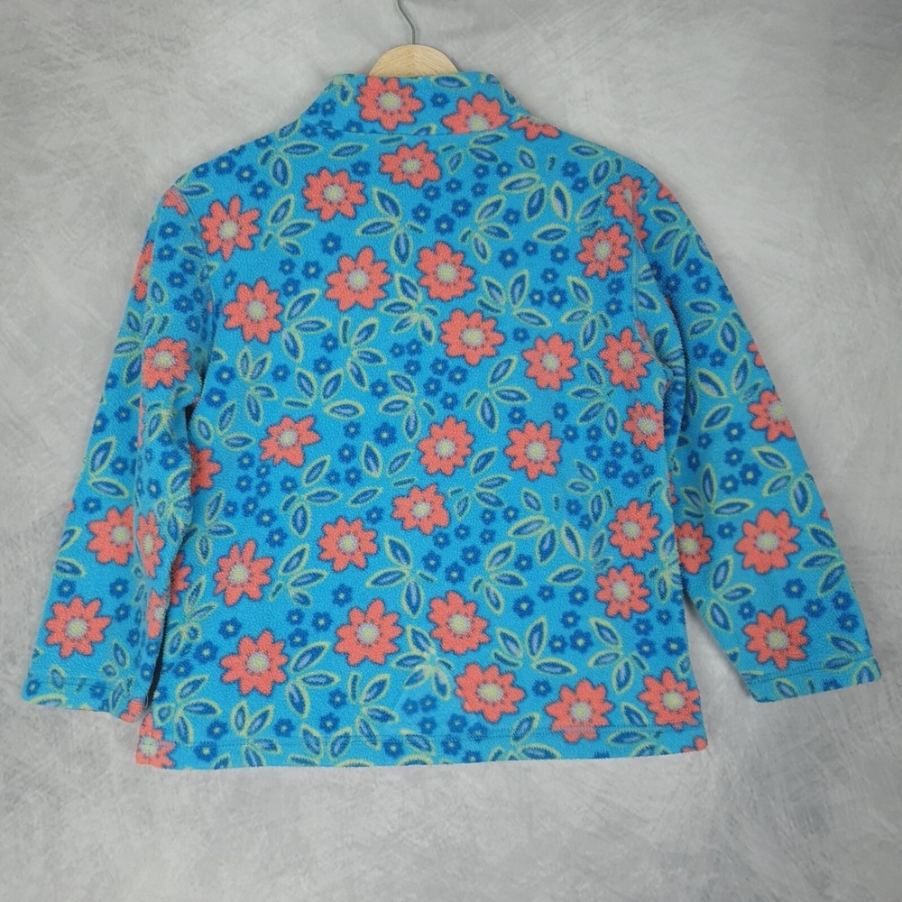 Vintage LL Bean Fleece Jacket Girls Small Blue Floral 1/4 Zip Pullover 90s Y2K - Picture 12 of 16